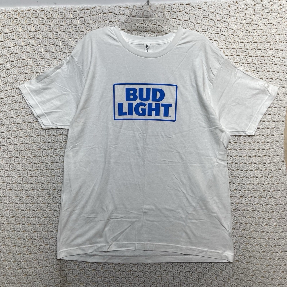 Bud‎ Light T-Shirt Sz XL Classic White Blue Lightweight Crew Neck Tultex